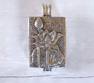 Sterling Silver Lotus Flower Locket Pendant, Double Fish Prayer