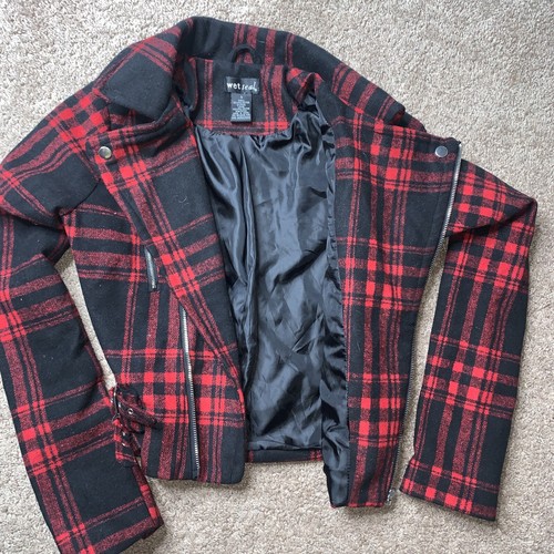 Wet Seal Red Black Plaid Jacket Size Small Juniors - Picture 4 of 6