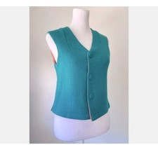 FABULOUS VINTAGE 70'S  SHORT TEAL BUTTON DOWN VEST