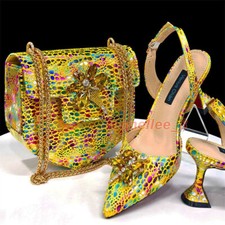 Fashion Bridal Lady Purple Sandals Set Italian Shoes and Bags with Rhinestones