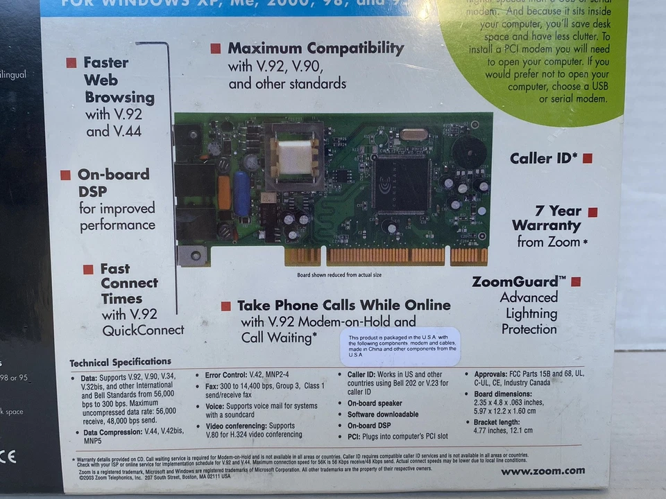 Zoom 56K V.92/V.90 Modem for Windows XP, Me, 2000, 98 and 95 PCI Internal - Image 3 of 4
