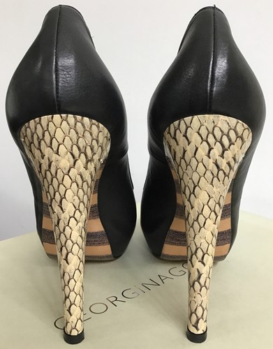 Georgina Goodman Danielle Leather Black & Natural PeepToe Snake Stiletto Pump 38 - Picture 12 of 12
