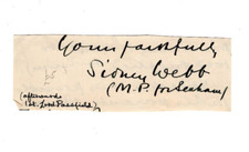 Sidney Webb 1859-1947 Signed Clip / Autographed Socialist, Economist, Reformer