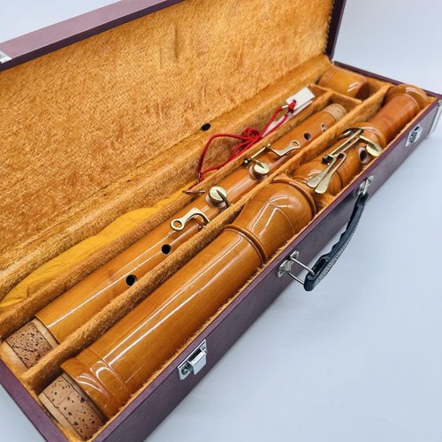 ZEN-ON 5400B Wooden Bass Recorder with Case Bocal Used Vintage Japan