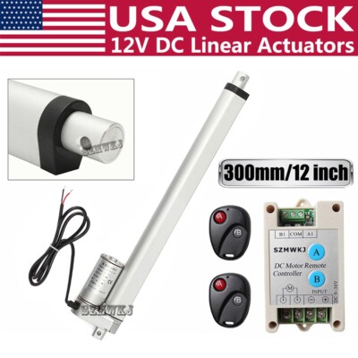 DC 12V 12'' inch Linear Actuator W/ Wireless Remote Controller for Electric Power