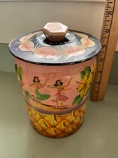 1940s Hawaii surfer hula girl pineapple English Toffee candy tin George Horner