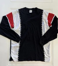 PINK Victoria's Secret Women Top Medium Black Colorblock T-Shirt Logo Crew Neck