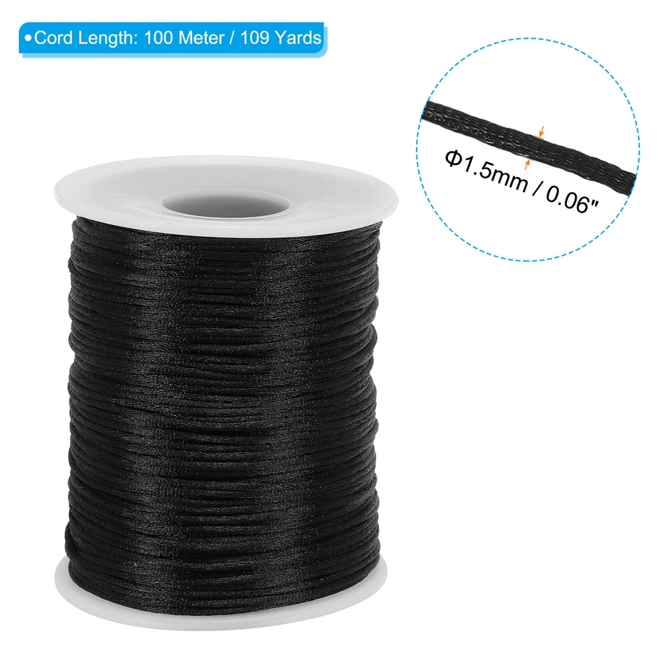 1.5mm x 109 Yard Nylon Satin Kordel für Armbänder Schwarz - Bild 2 von 4
