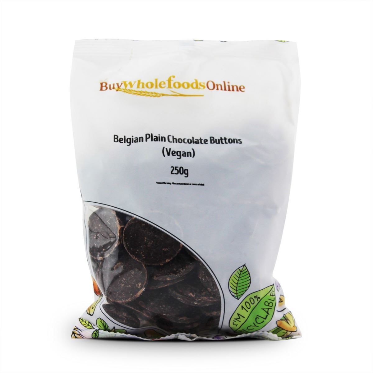Belgian Plain Chocolate Buttons (Vegan) 250g | BWFO | Free UK Mainland P&P