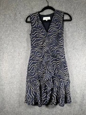 Derek Lam 10 Crosby Dress Women 0 Midnight Blue Cascade Ruffle Silk Quiet Lux