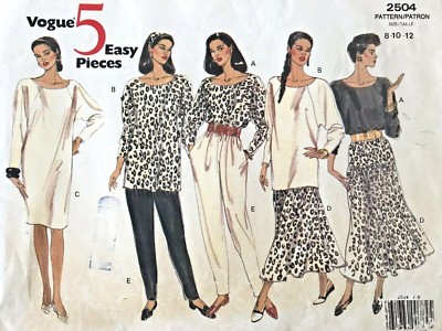 1990's VOGUE Misses' Top,Tunic,Dress,Skirt & Pants Pattern 2504 Size 8-12 UNCUT