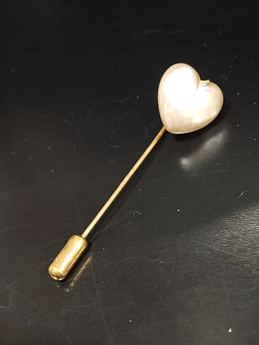 Vintage Miriam Haskell Signed 2.5" Goldtone Heart Pearl Stick Pin