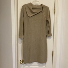 Calvin Klein Knit Dress Gold Sparkle Safety Pin Neck Sz M