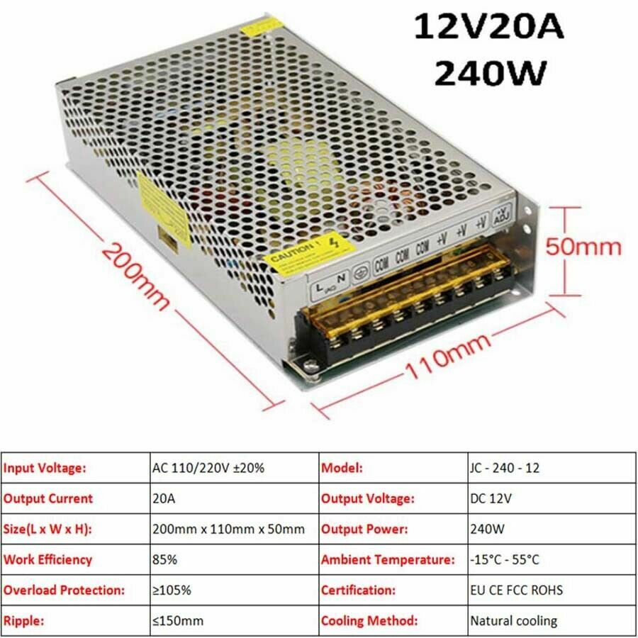 S-350-12 Super Stable 12V/13.8V Regulated Power Supply – 30AMP, Adjustable 10.5-13.8V