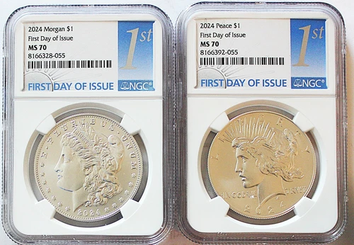 2024 1$ MORGAN AND PEACE SILVER DOLLARS NGC MS70 FDOI