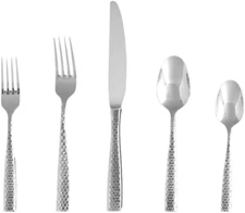 Lucca Flatware Set, 20-Piece, Faceted Stainless