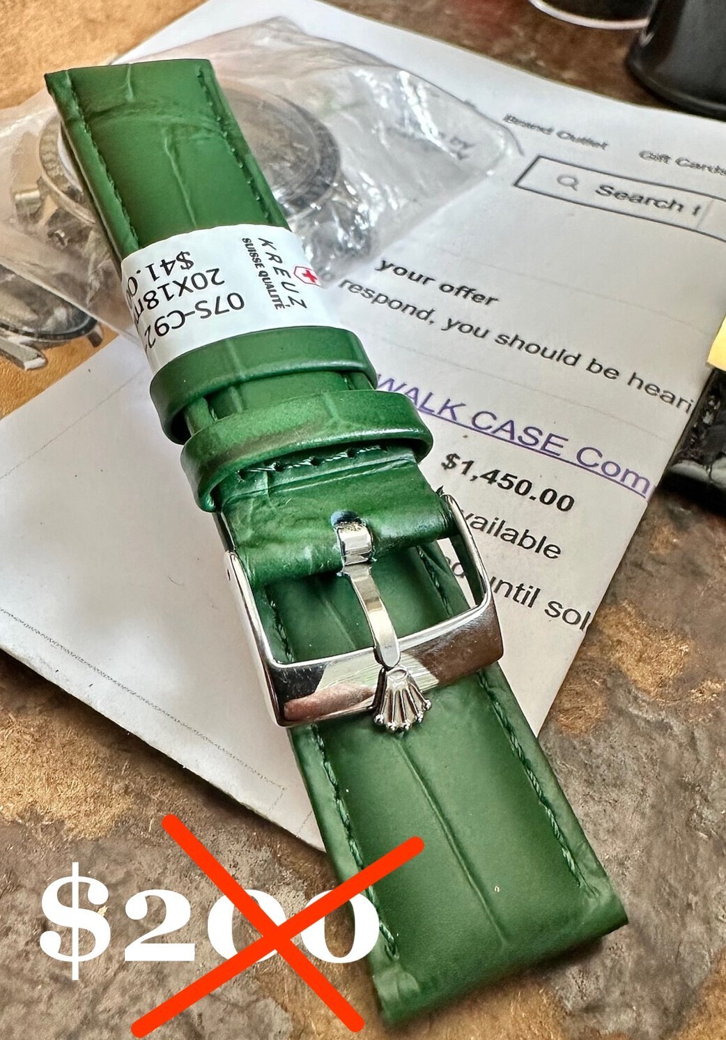 Correa de reloj de cuero verde de 20 mm hebilla de acero de 18 mm