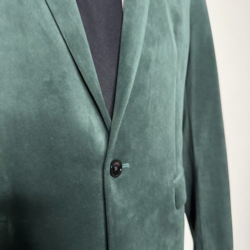 Express Men 42R Green Velvet Sport Coat Blazer Jacket 2-Button Solid Green Slim - Picture 2 of 11