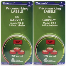 6 ROLLS Monarch Price Marking Labels for Garvey 22-88 1-Line (2) 3 Packs - Red