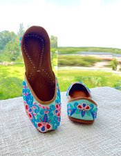 Women Punjabi jutti Indian ethnic mojari Bellie UK size 4-8 blue diamond fashion