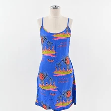 Vtg Y2k Tropical Dress Womens Sz S Blue Negril Jamaica Caribbean SUN ISLAND