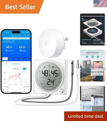 LCD Display Smart WiFi Thermometer with Freezer Alarm & Long-Range Connectivity