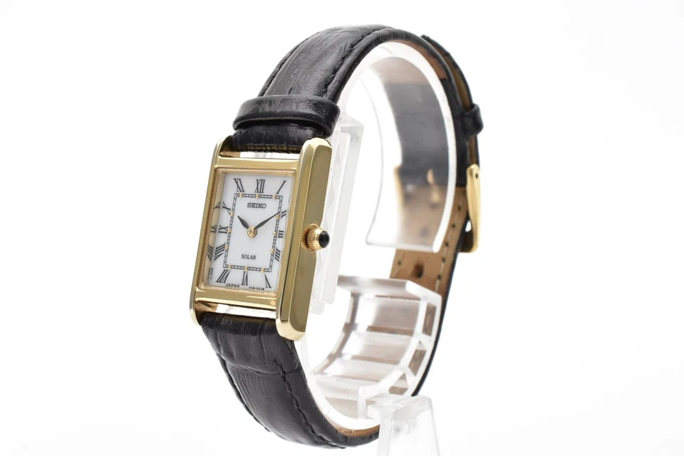 ▶️【Casi Como Nuevo】 Reloj Solar Para Mujer SEIKO V115-0BD0 Forma Tanque Dorado 18mm JAPÓN Foto 3 de 4
