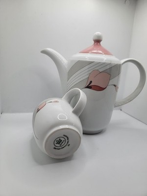 KAHLA Porcelain Coffee Pot & Creamer Set Floral White Pink