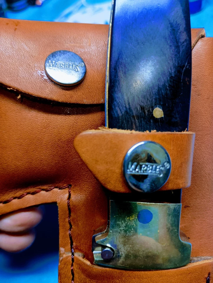 Raro Vintage Mármores MR-197 Combinação de Faca Machado com Bainha de Couro Novo Não Usado - Imagem 4 de 4