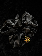 Handmade Black Scrunchie with Pentacle or Leviathan Cross Hair Tie