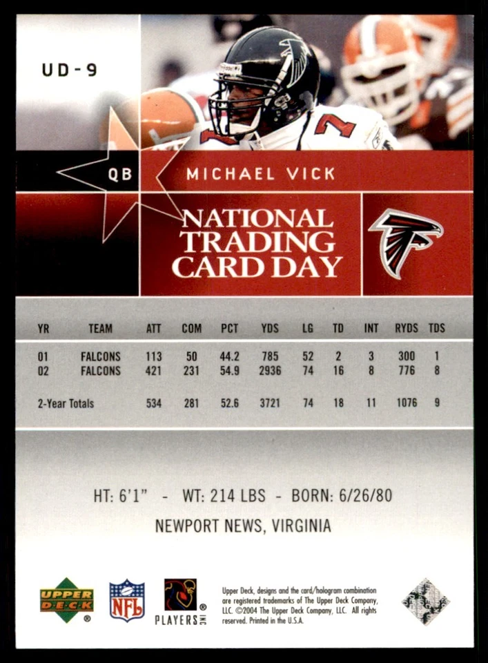 2004 National Trading Card Day Michael Vick #UD9 - Image 2 of 2