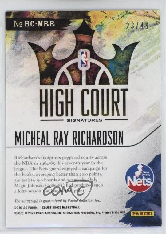 2019 Panini Court Kings High Signatures Citrine /49 Micheal Ray Richardson Auto - Image 2 of 2
