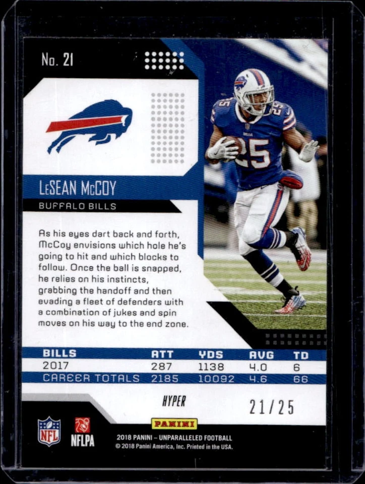 2018 Panini Unparalleled LeSean McCoy Hyper #21/25 Bills - Image 2 of 2