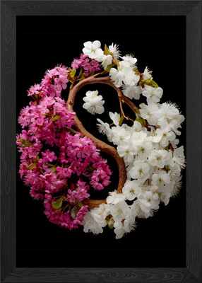 Yin Yang Kirschblüten Gesteck gerahmt Wandbild Poster Leinwanddruck Bild