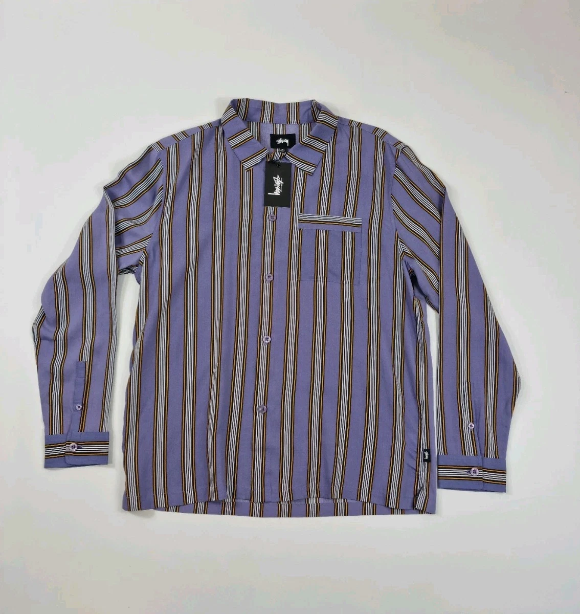 Stussy Long Sleeve Striped Casual Button-Down Shirts for Men for