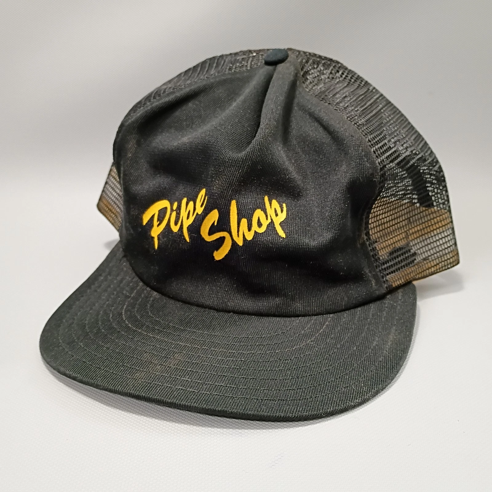 Vtg Pipe Shop Mesh Back Trucker Snapback Adjustable Hat Cap Black