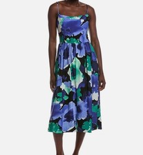 Renee C Women's Blue Floral Print Sleeveless Midi Dress Size L