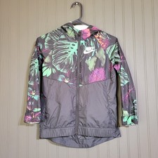 Nike Full Zip Windrunner Jacket Windbreaker Tropical Print Youth Girls Medium