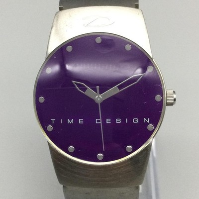 Time Design Womens Watch 32mm Purple Dial Stainless Steel New Battery 6.5''