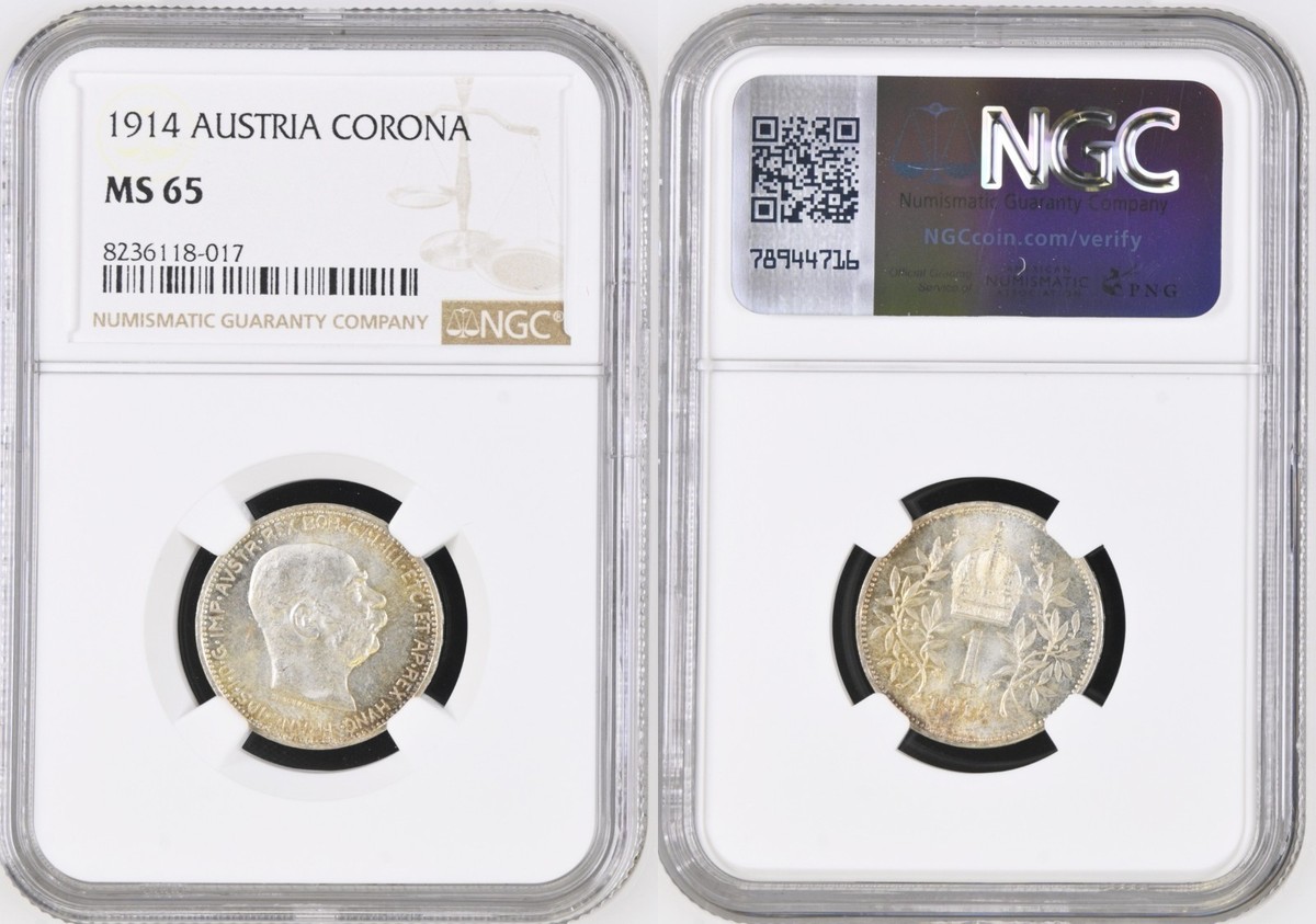 1914, Austria, Franz Josef I. Beautiful Silver 1 Corona Coin. NGC