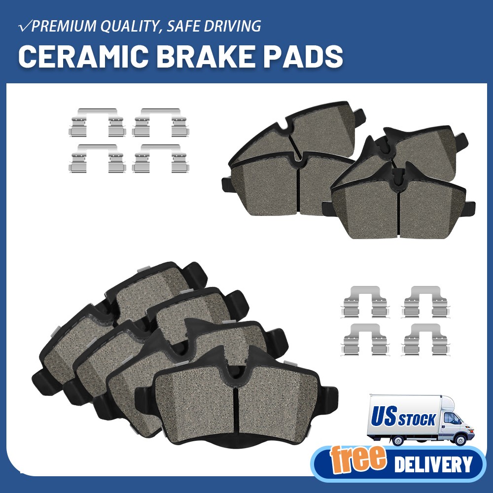 Front & Rear Ceramic Disc Brake Pads W/Clips for 2007-2015 Mini Cooper Hatchback