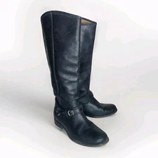 FRYE Phillip Ring Tall Black Leather Riding Harness Pull On Boots Size 8B