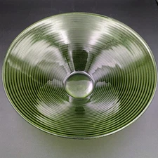 Ribbed Avocado Green Glass Serving Centerpiece Bowl 10.75" Dia x 3.25"  Tall