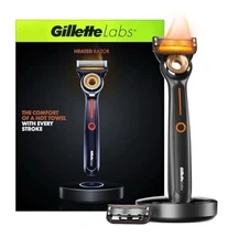MENS GILLETTE LABS HEATED Complete Razor Starter Kit 2 Blades 1 Charger Dock
