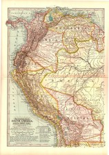 NW South America Colombia Ecuador Peru Bolivia Venezuela 1897 Antique Atlas Map