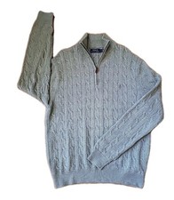 Polo Ralph Lauren Men Cable-Knit Cotton Quarter Zip Sweater Grey XL