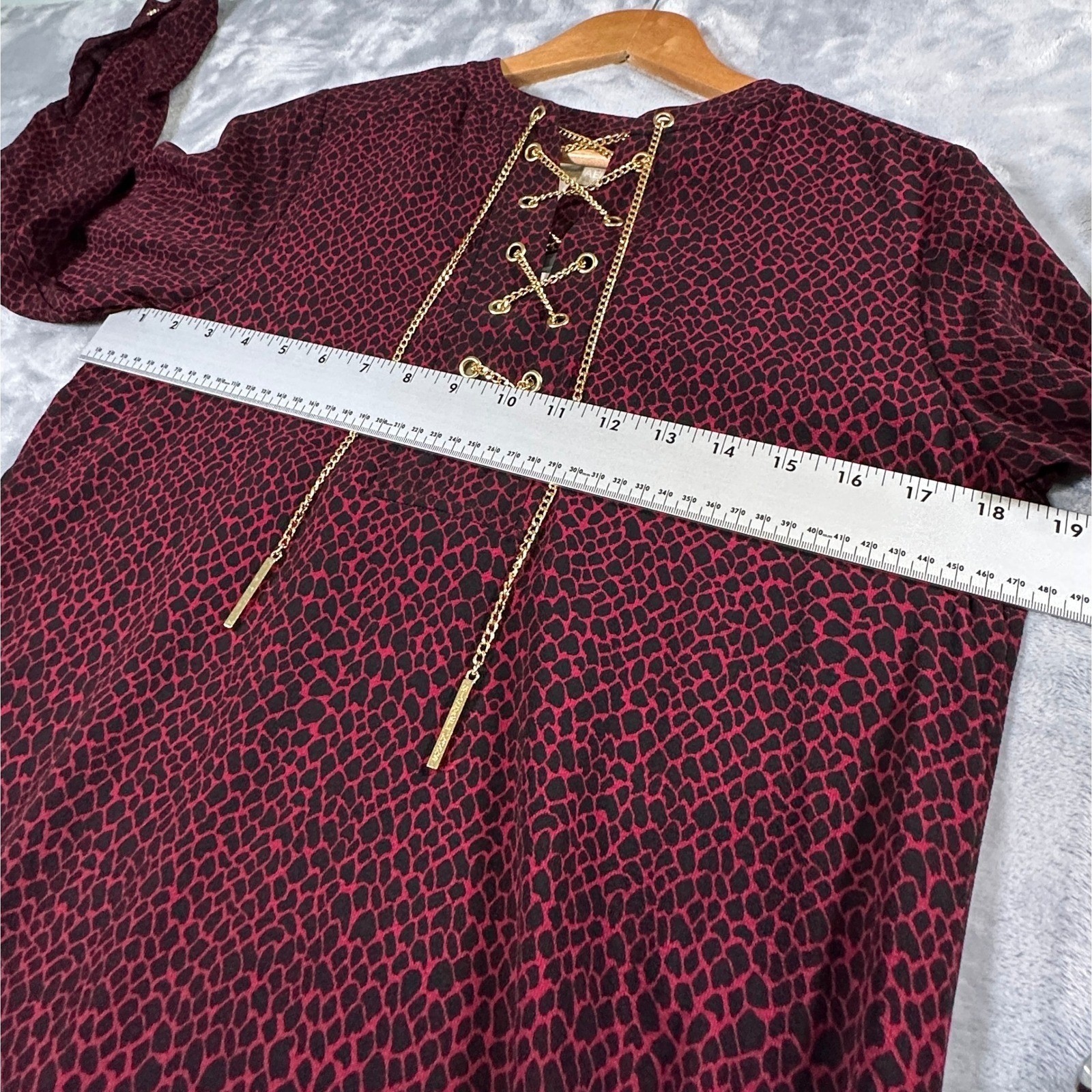 NWT MICHAEL KORS Women's Burgundy S Animal Print Lace Up Chain Dress thumbnail 8