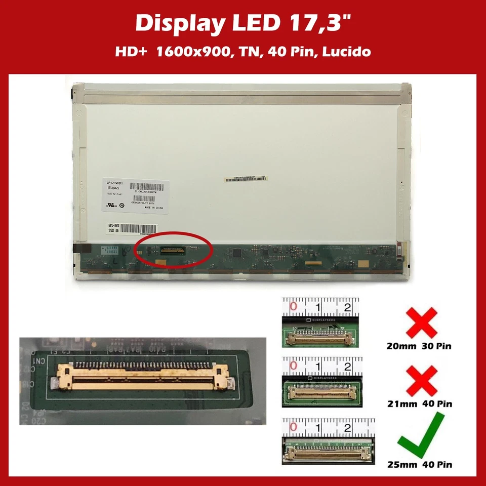 Display Pannello LED 17,3" per Notebook Acer Aspire 7740G (40 pin) - Bild 4 von 4