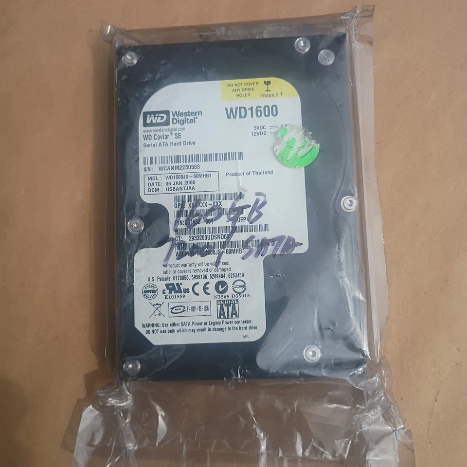NEW SEALED Western Digital 160GB 3.5" SATA Hard Drive WD1600JS-60MHB1 - Image 2 of 3