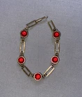 VTG Simmons Gold Tone Art Deco Bracelet Red Faceted Glass Jewelry